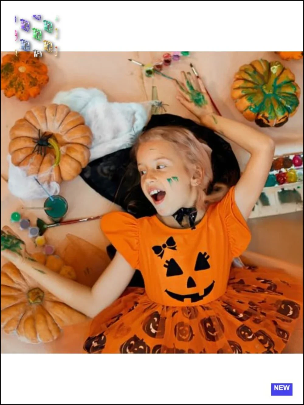 Toddler Girls Halloween Tutu Dress Pumpkin Ruffle Sleeve A-Line Costume